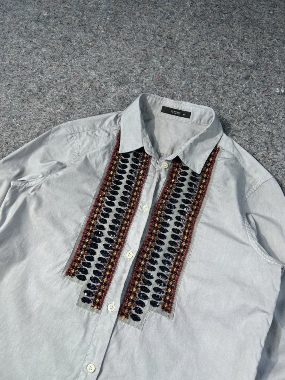 Etro Milano Women's Beaded Sequin Embroidered Cotton Shirt Gray Size 42 Italy